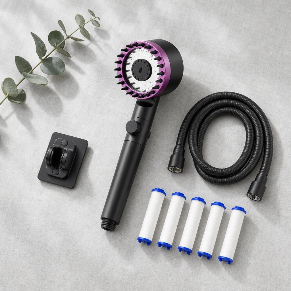 Navenz shower head kit with hose, holder and five filter cartridges